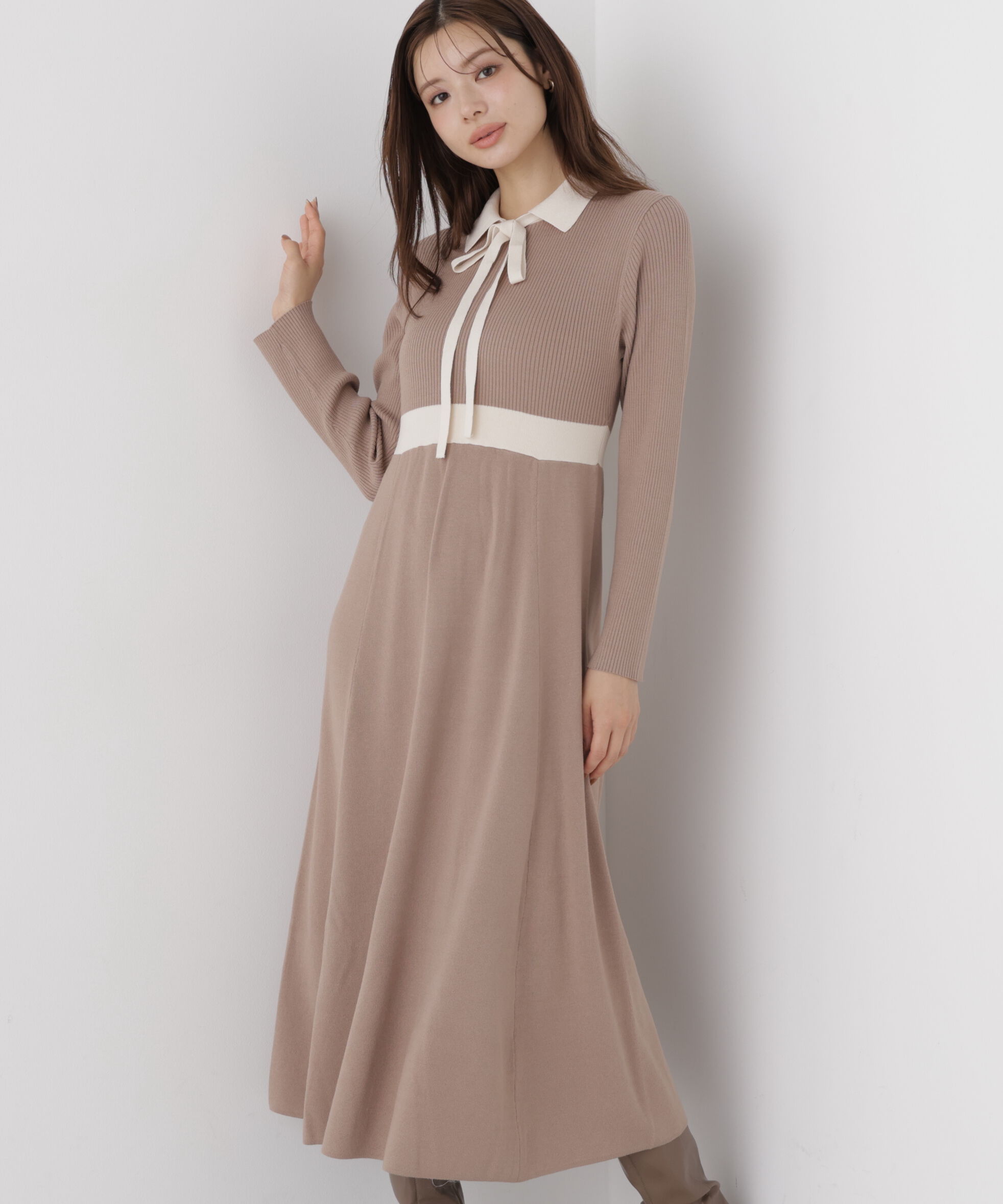PROPORTION BODY DRESSING「リボンタイバイカラーニットワンピース」|ワンピース|