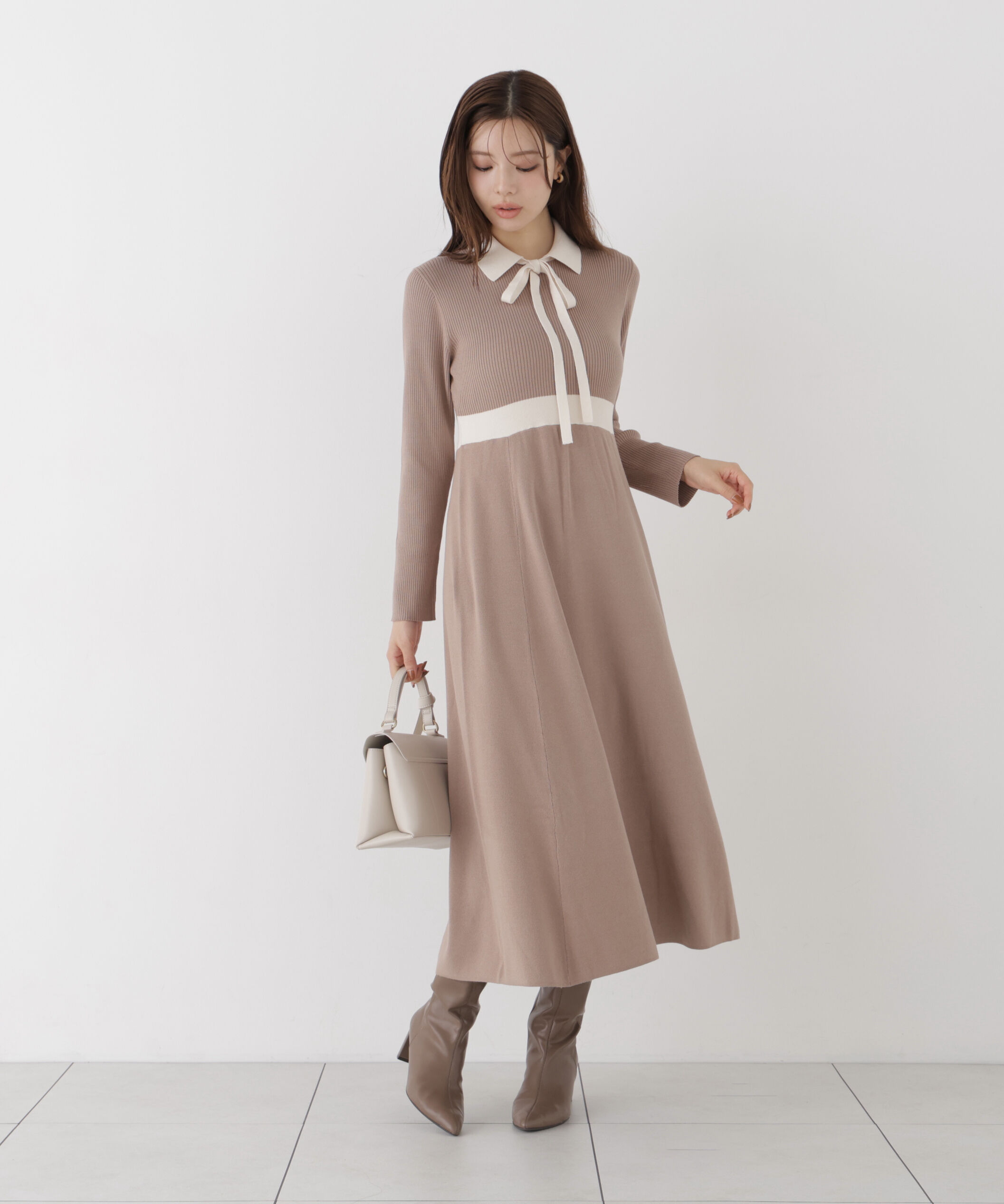 PROPORTION BODY DRESSING「リボンタイバイカラーニットワンピース」|ワンピース|