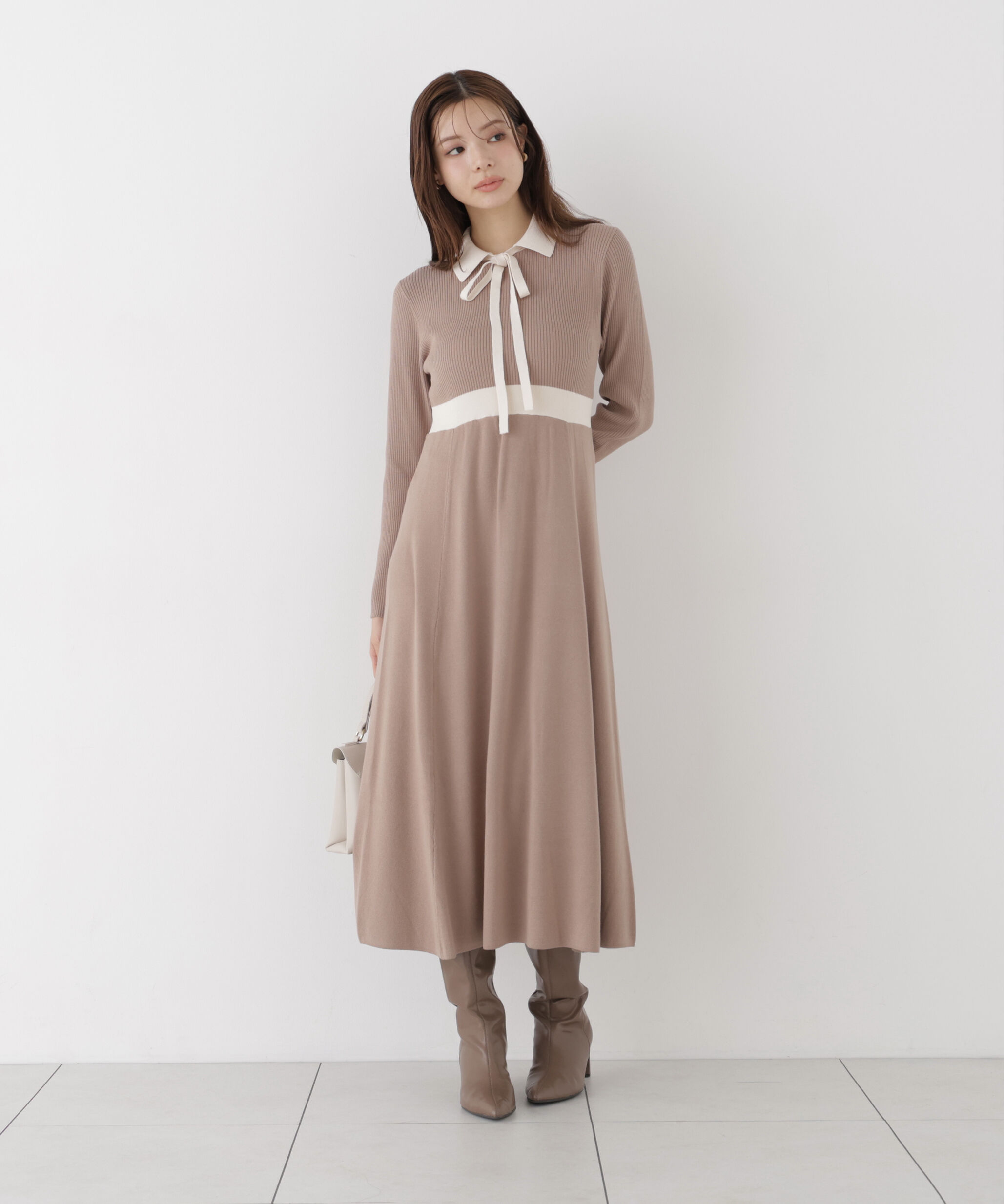 PROPORTION BODY DRESSING「リボンタイバイカラーニットワンピース」|ワンピース|