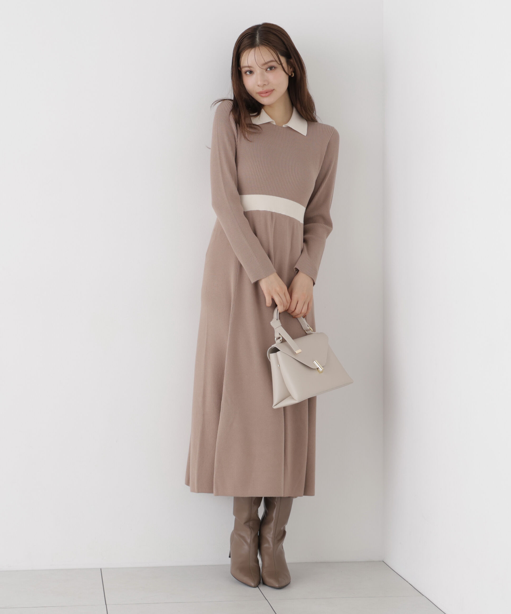PROPORTION BODY DRESSING「リボンタイバイカラーニットワンピース」|ワンピース|