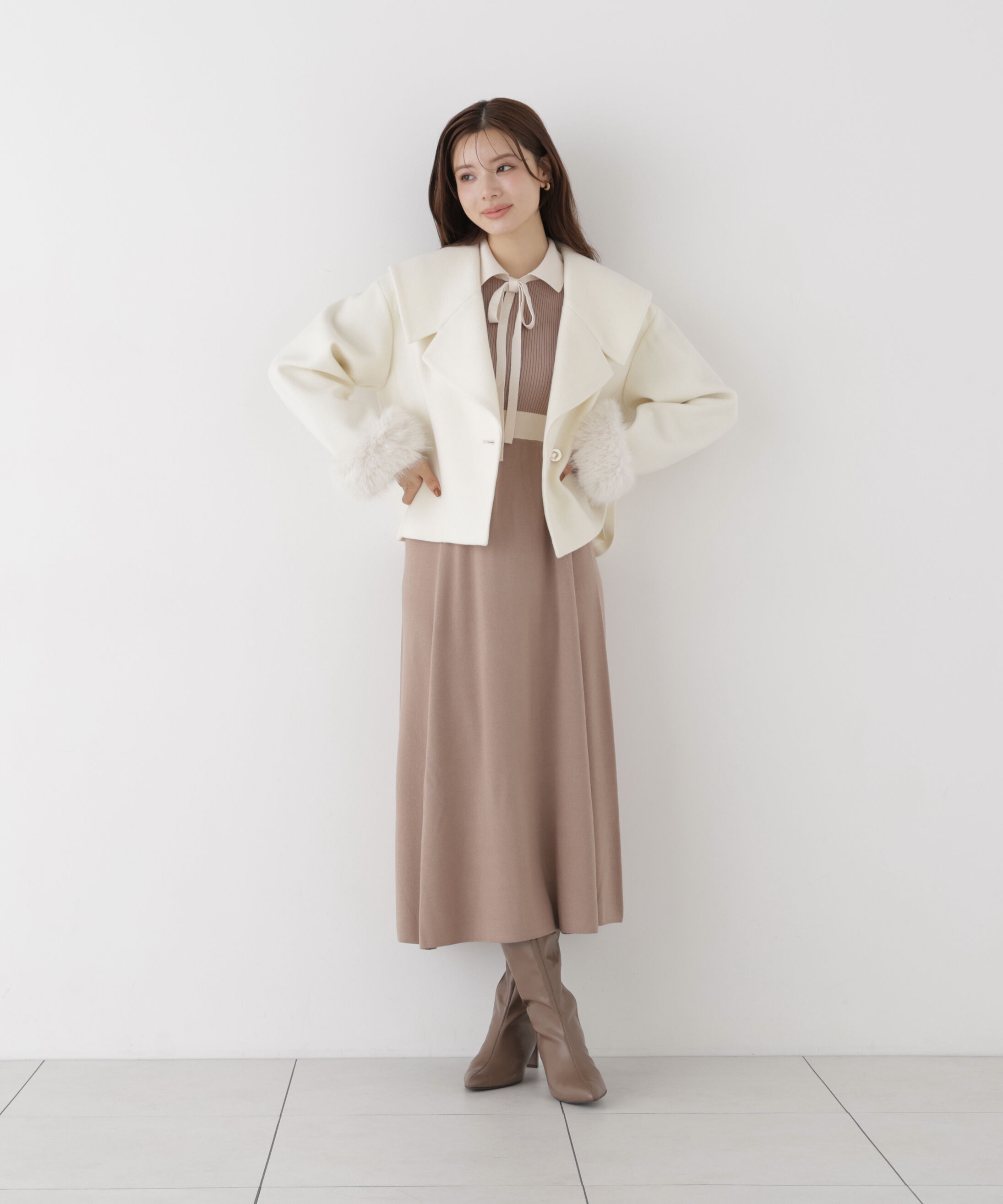 PROPORTION BODY DRESSING「リボンタイバイカラーニットワンピース」|ワンピース|