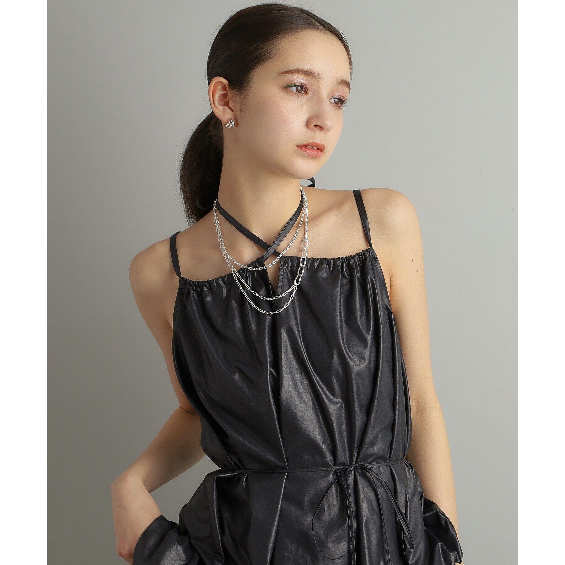COCOSHNIK ONKITSCH「シルバー ミックスチェーン アシンメトリードレープネックレス」|ネックレス|