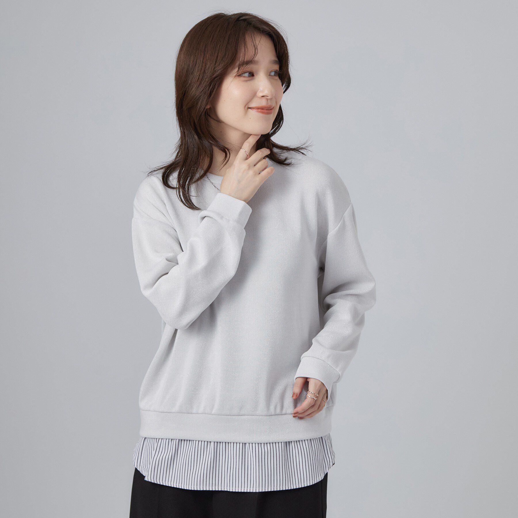 SHOO･LA･RUE「【S-LL/洗濯機可】レイヤード風 ラメ入りトップス」|Tシャツ・カットソー|