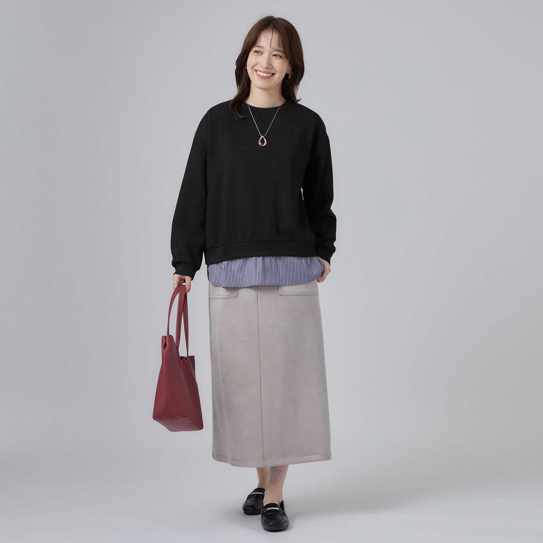 SHOO･LA･RUE「【S-LL/洗濯機可】レイヤード風 ラメ入りトップス」|Tシャツ・カットソー|
