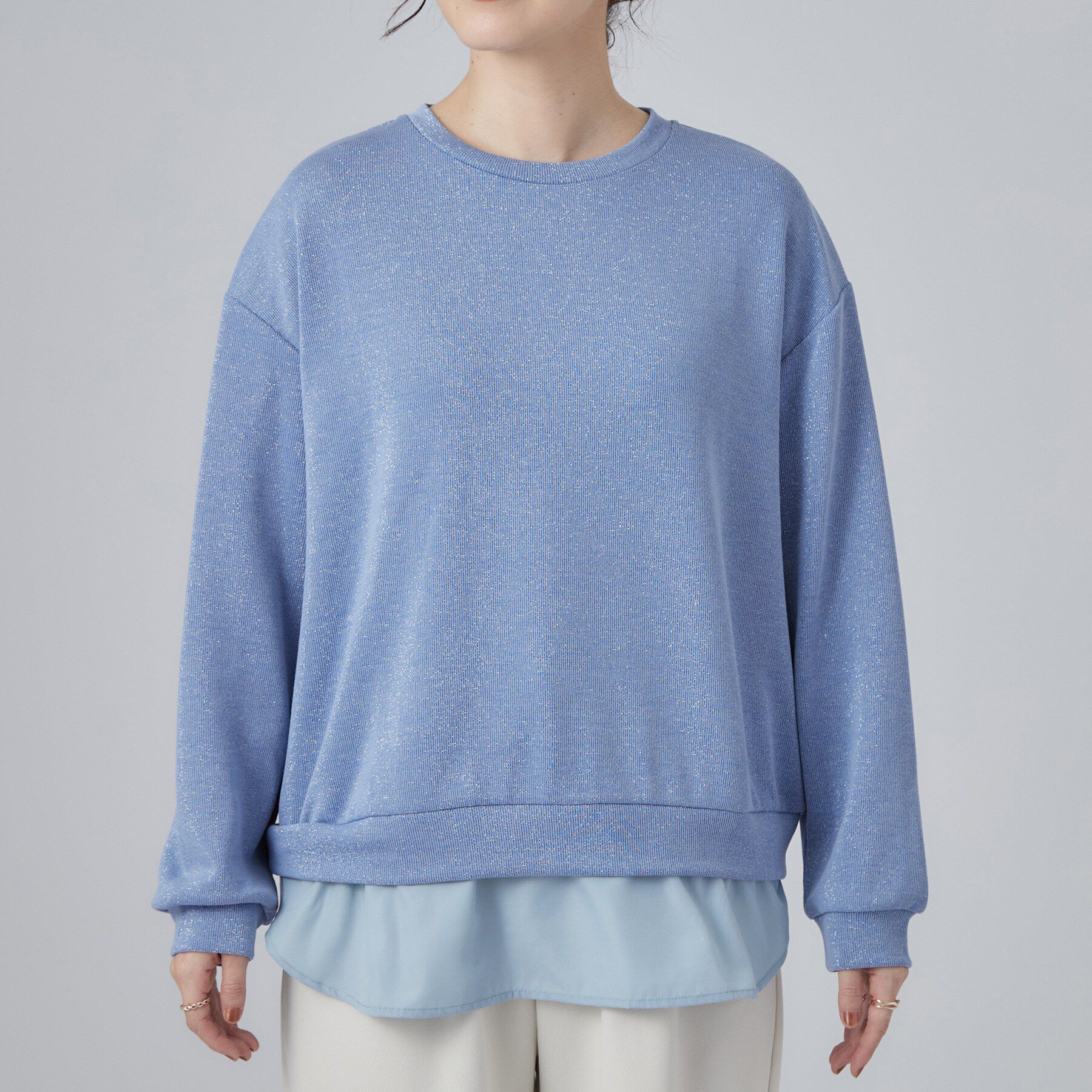 SHOO･LA･RUE「【S-LL/洗濯機可】レイヤード風 ラメ入りトップス」|Tシャツ・カットソー|