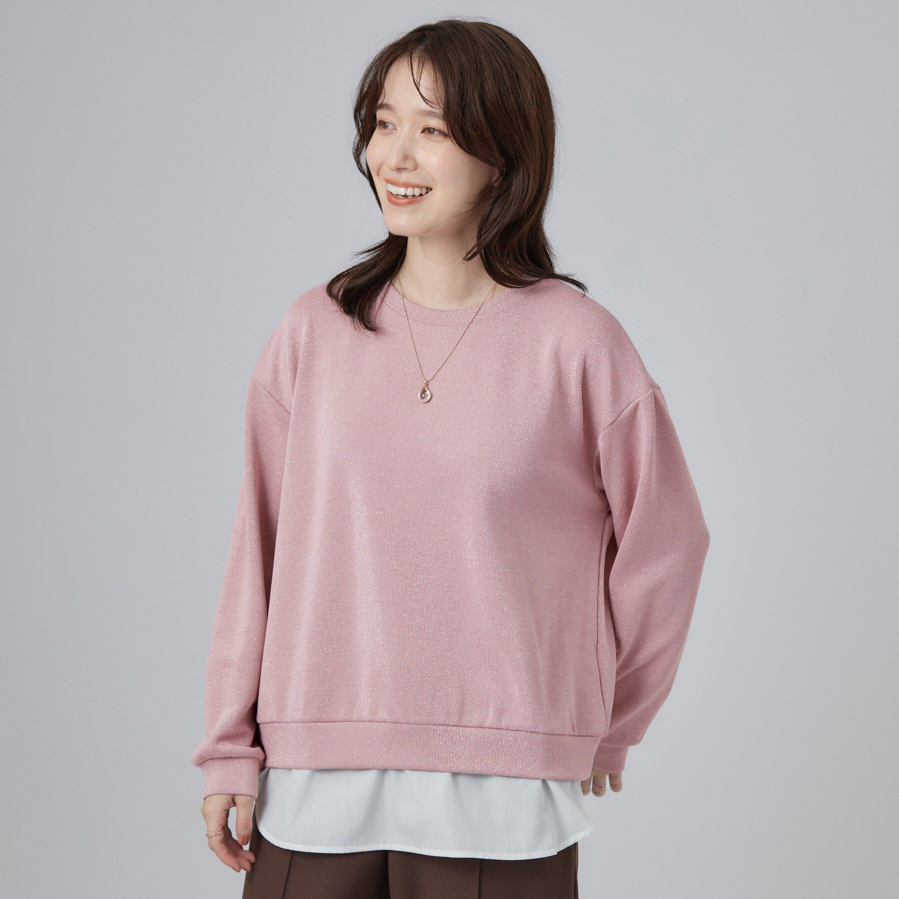 SHOO･LA･RUE「【S-LL/洗濯機可】レイヤード風 ラメ入りトップス」|Tシャツ・カットソー|