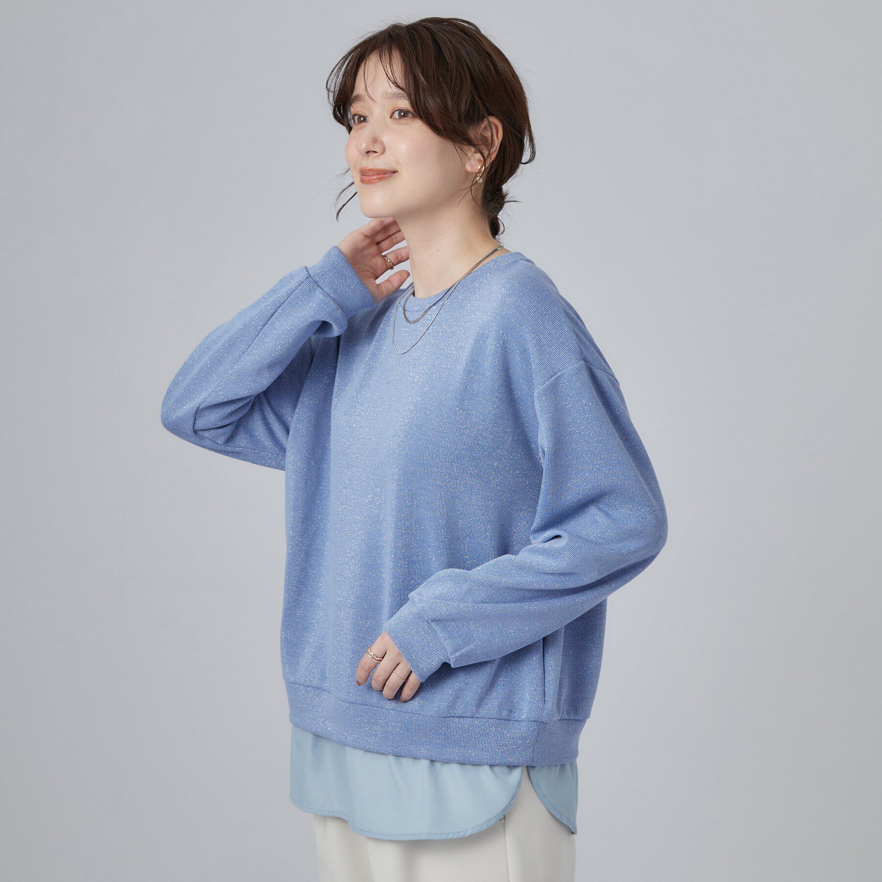 SHOO･LA･RUE「【S-LL/洗濯機可】レイヤード風 ラメ入りトップス」|Tシャツ・カットソー|