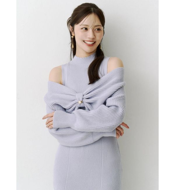 MERCURYDUO「リボンデザインカーデセットニットワンピース」|ワンピース|