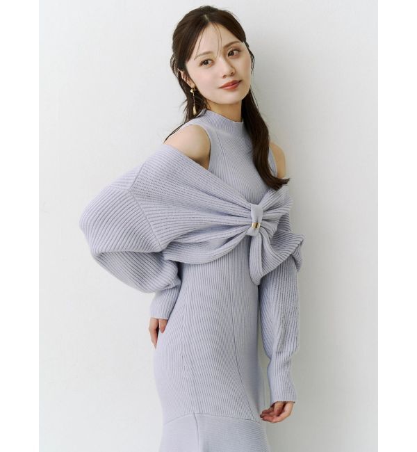 MERCURYDUO「リボンデザインカーデセットニットワンピース」|ワンピース|