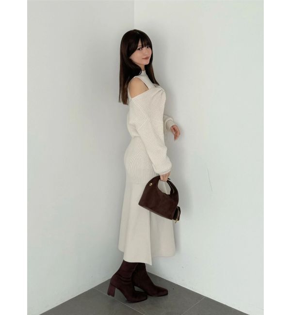MERCURYDUO「リボンデザインカーデセットニットワンピース」|ワンピース|