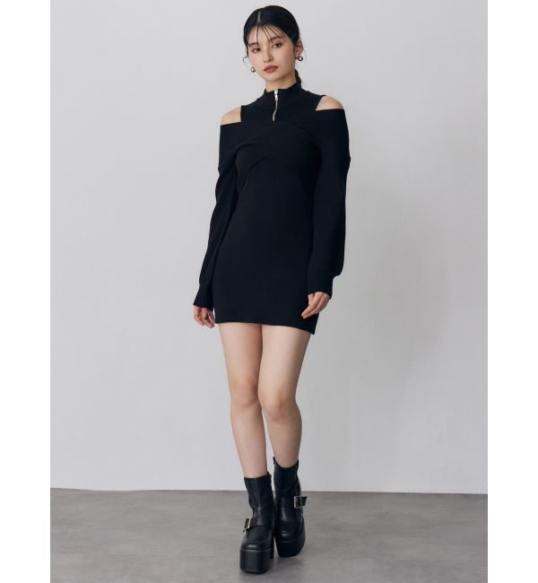 MURUA「カシュクールZIPニットワンピース」|ワンピース|