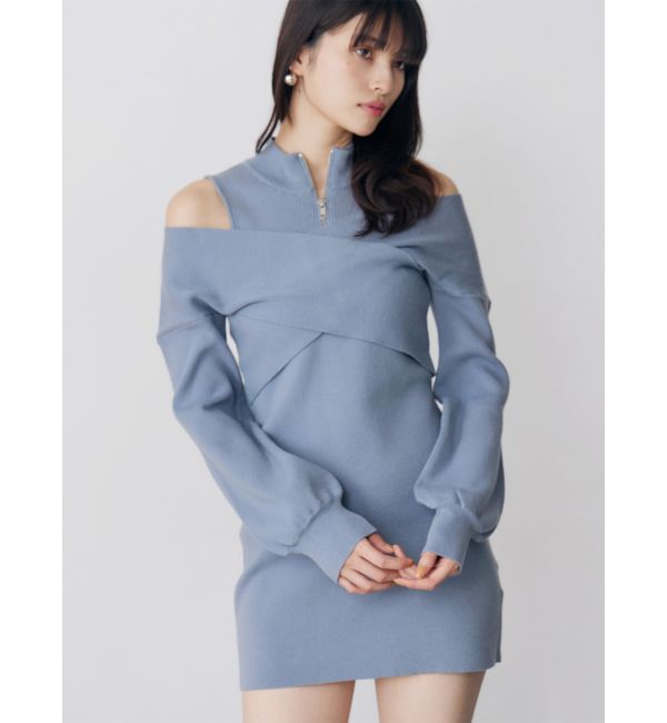 MURUA「カシュクールZIPニットワンピース」|ワンピース|ブルー