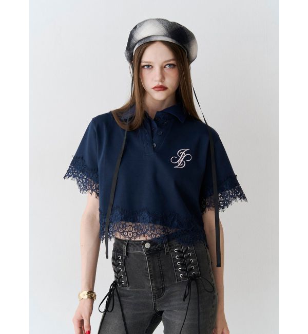 jouetie「レースドッキングポロトップス」|Tシャツ・カットソー|ネイビー