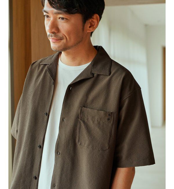 ikka「【接触冷感】シアサッカーオープンカラーシャツ」|シャツ・ブラウス|