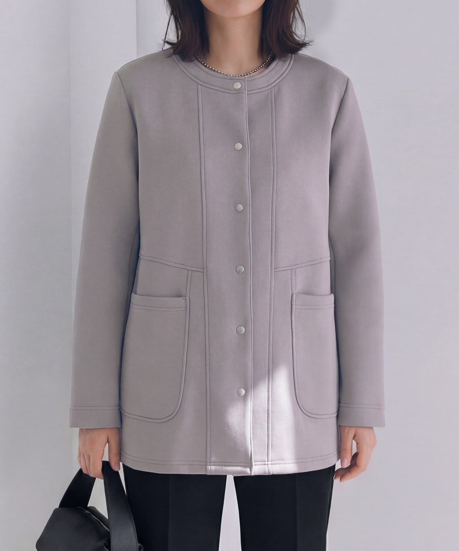 STYLE DELI「【Made in JAPAN】ダンボールスナップボタンジャケット」|ノーカラージャケット|