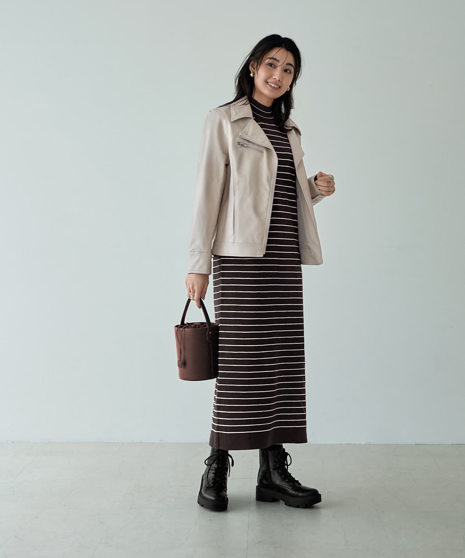 STYLE DELI「立体ボーダーニットワンピース」|ワンピース|