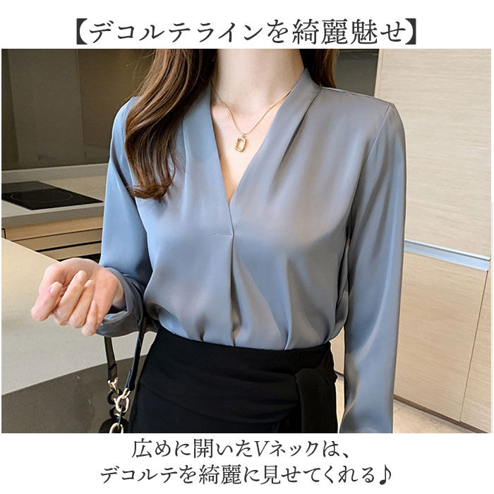BACKYARD FAMILY「レディース ブラウス Vネック 長袖 通販 ワイシャツ Vネックブラウス vネックブラウス」|シャツ・ブラウス|