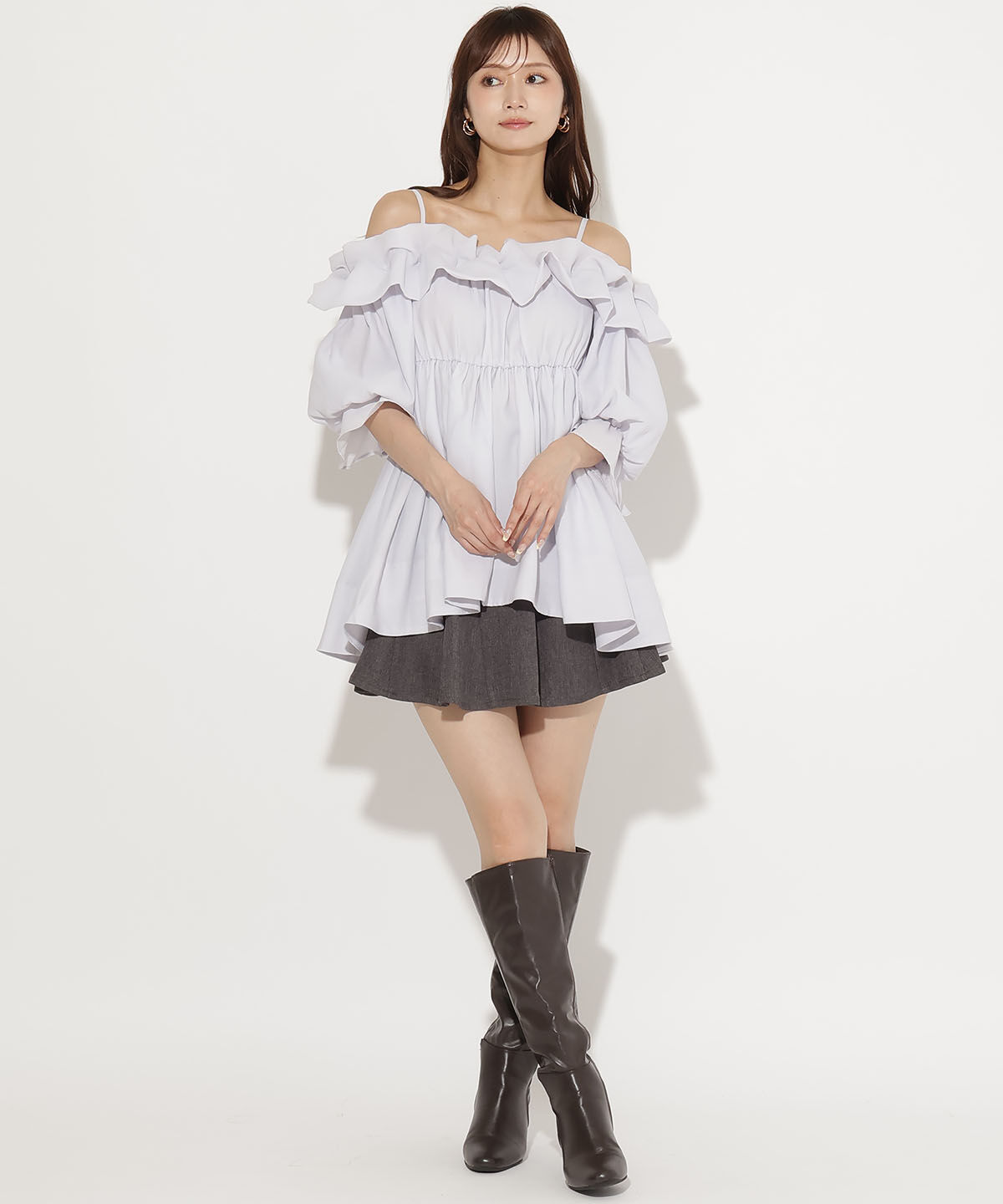 アンドクチュール「オフショルバルーンフリルチュニックブラウス」|チュニック|