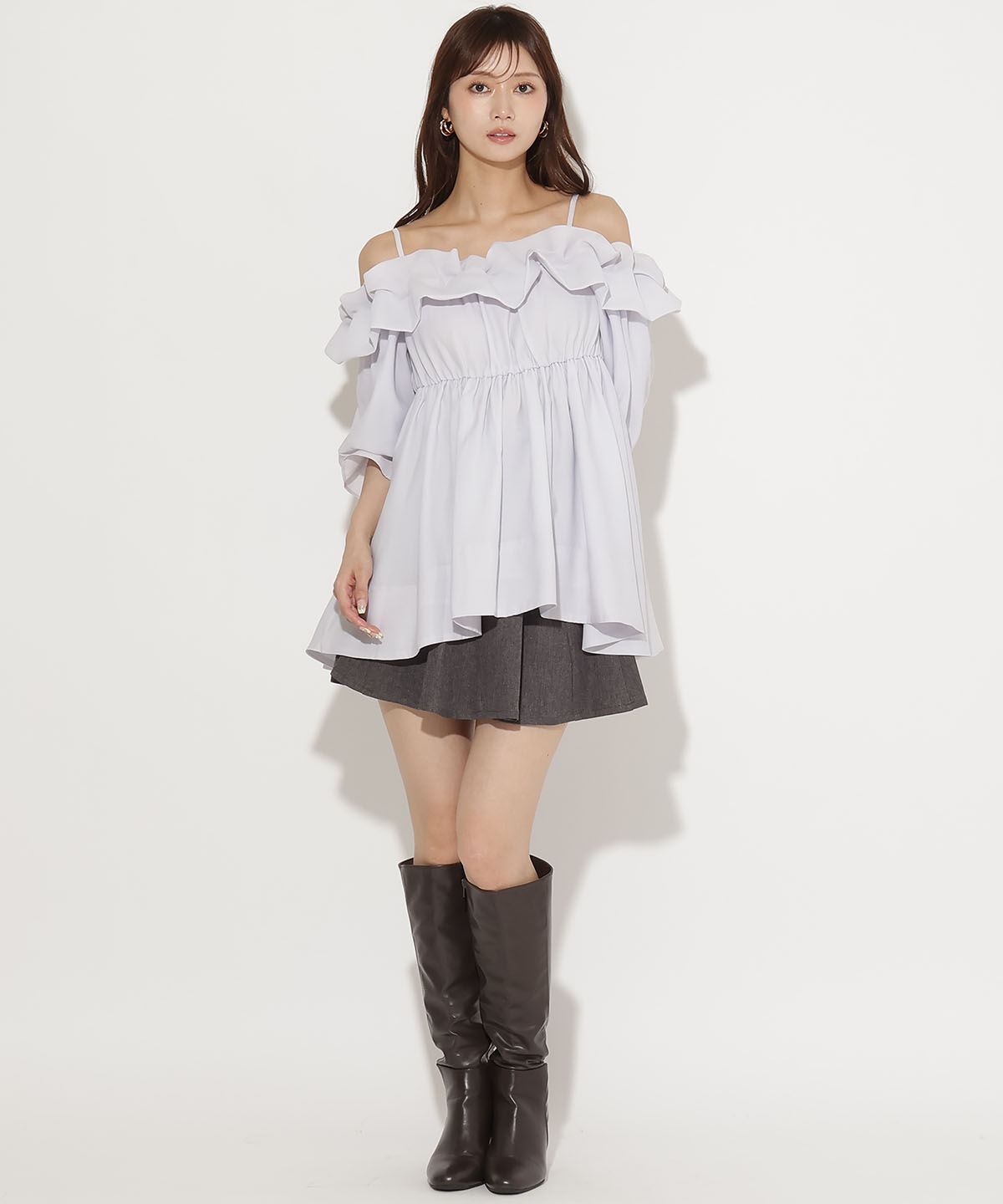 アンドクチュール「オフショルバルーンフリルチュニックブラウス」|チュニック|
