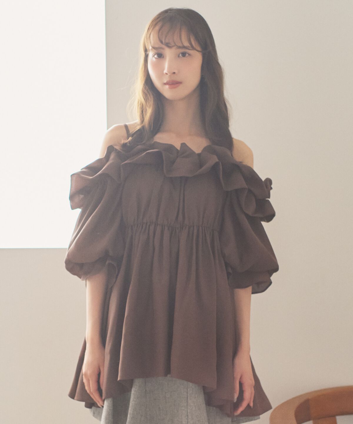 アンドクチュール「オフショルバルーンフリルチュニックブラウス」|チュニック|