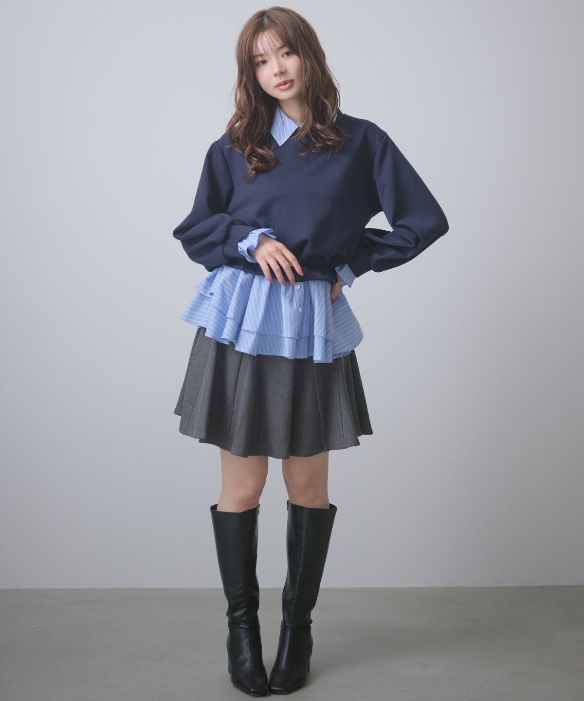 アンドクチュール「ベルト付きフレアミニスカート」|フレア|
