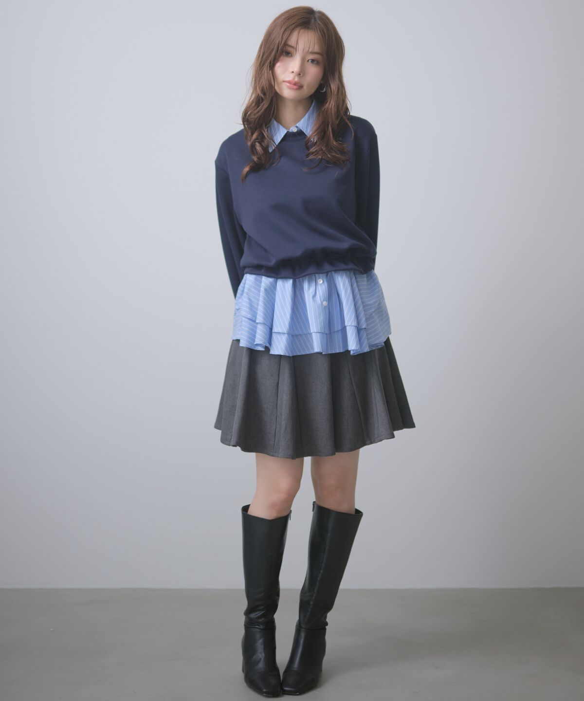 アンドクチュール「ベルト付きフレアミニスカート」|フレア|