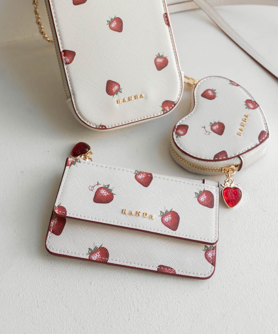  「【Cherry＆Strawberry】チャーム付きフラップフラグメントケース」|名刺入れ・カードケース|