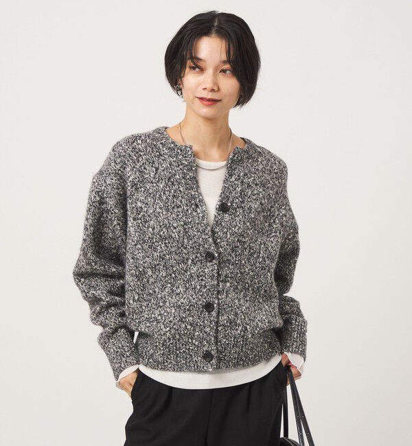 UNITED ARROWS green label relaxing「ミックスヤーン スキッパー カーディガン」|カーディガン|BLACK