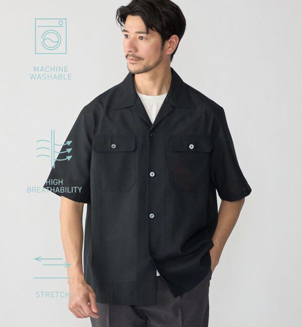 SHIPS「SHIPS:〈撥水/防しわ/洗濯機可能〉DOT AIR(R)ショートスリーブシャツ(セットアップ対応」|シャツ・ブラウス|ブラック