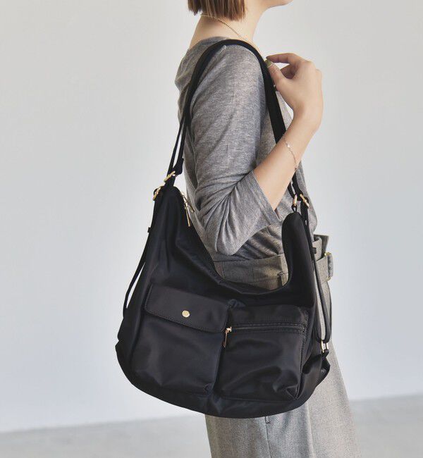 quaranciel「〈撥水加工〉3WAY ナイロン リュック / ショルダーバッグ（A4対応）」|ショルダー・メッセンジャー|ブラック