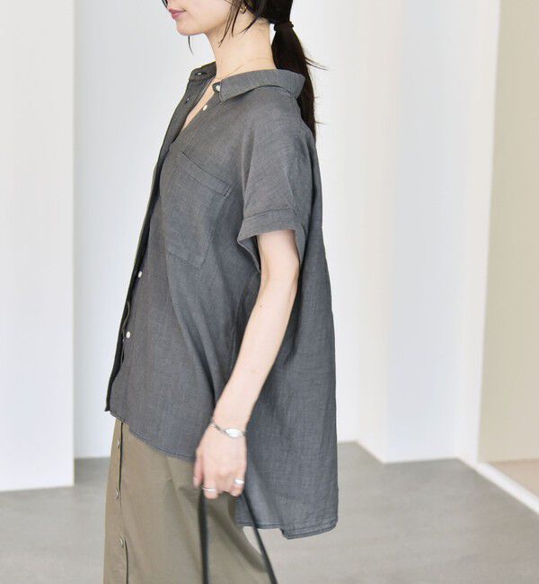 quaranciel「quaranciel:〈手洗い可能〉シアー デニム フレンチスリーブ レギュラー シャツ」|シャツ・ブラウス|