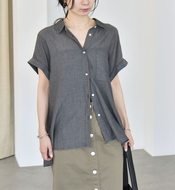 quaranciel「quaranciel:〈手洗い可能〉シアー デニム フレンチスリーブ レギュラー シャツ」|シャツ・ブラウス|