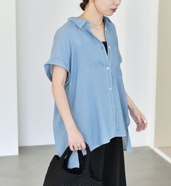 quaranciel「quaranciel:〈手洗い可能〉シアー デニム フレンチスリーブ レギュラー シャツ」|シャツ・ブラウス|