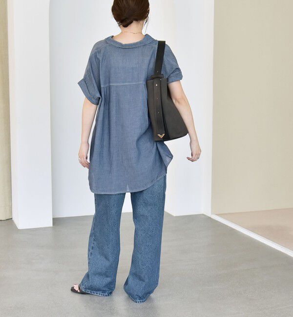 quaranciel「quaranciel:〈手洗い可能〉シアー デニム フレンチスリーブ レギュラー シャツ」|シャツ・ブラウス|