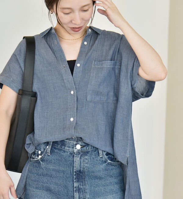 quaranciel「quaranciel:〈手洗い可能〉シアー デニム フレンチスリーブ レギュラー シャツ」|シャツ・ブラウス|