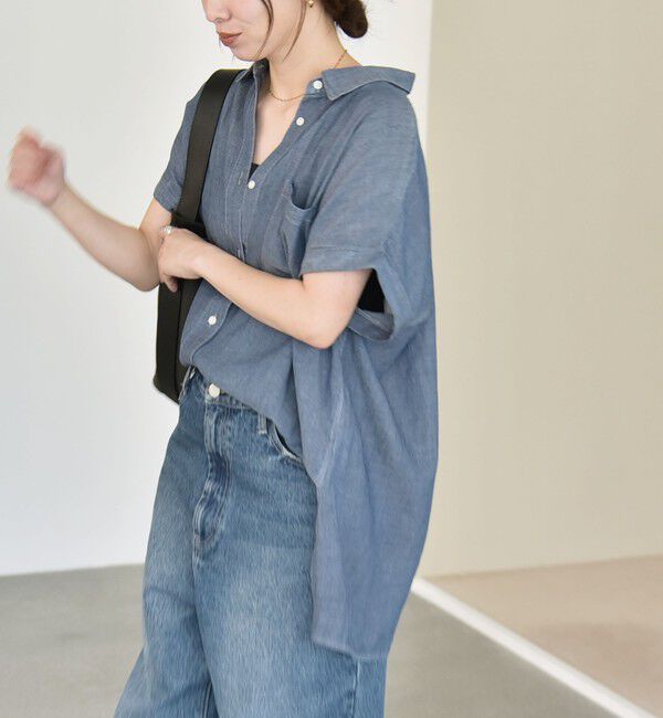 quaranciel「quaranciel:〈手洗い可能〉シアー デニム フレンチスリーブ レギュラー シャツ」|シャツ・ブラウス|