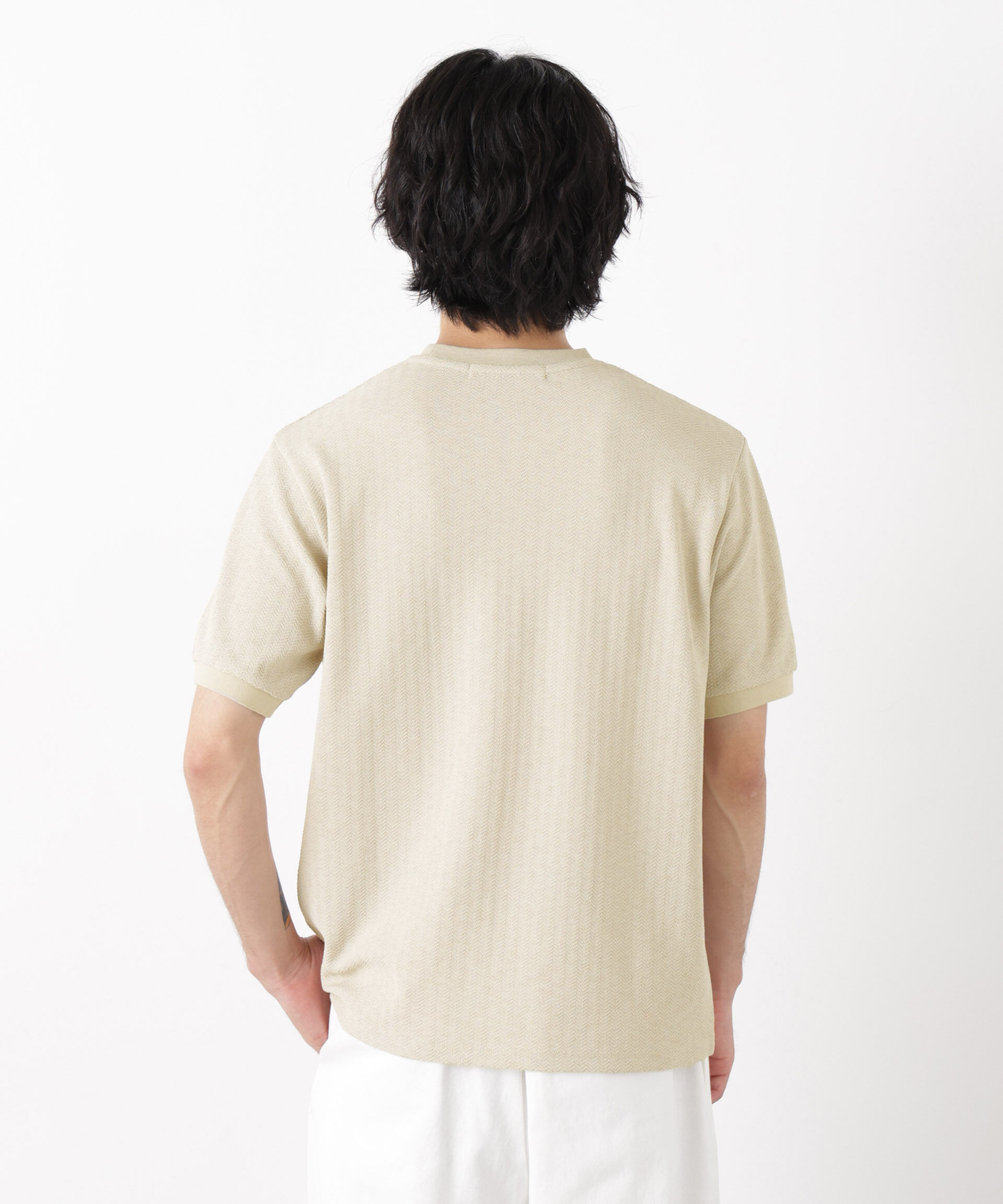 NANO universe「「モダンコンフォート」ヘリンボン クルーネックTシャツ 半袖」|Tシャツ・カットソー|