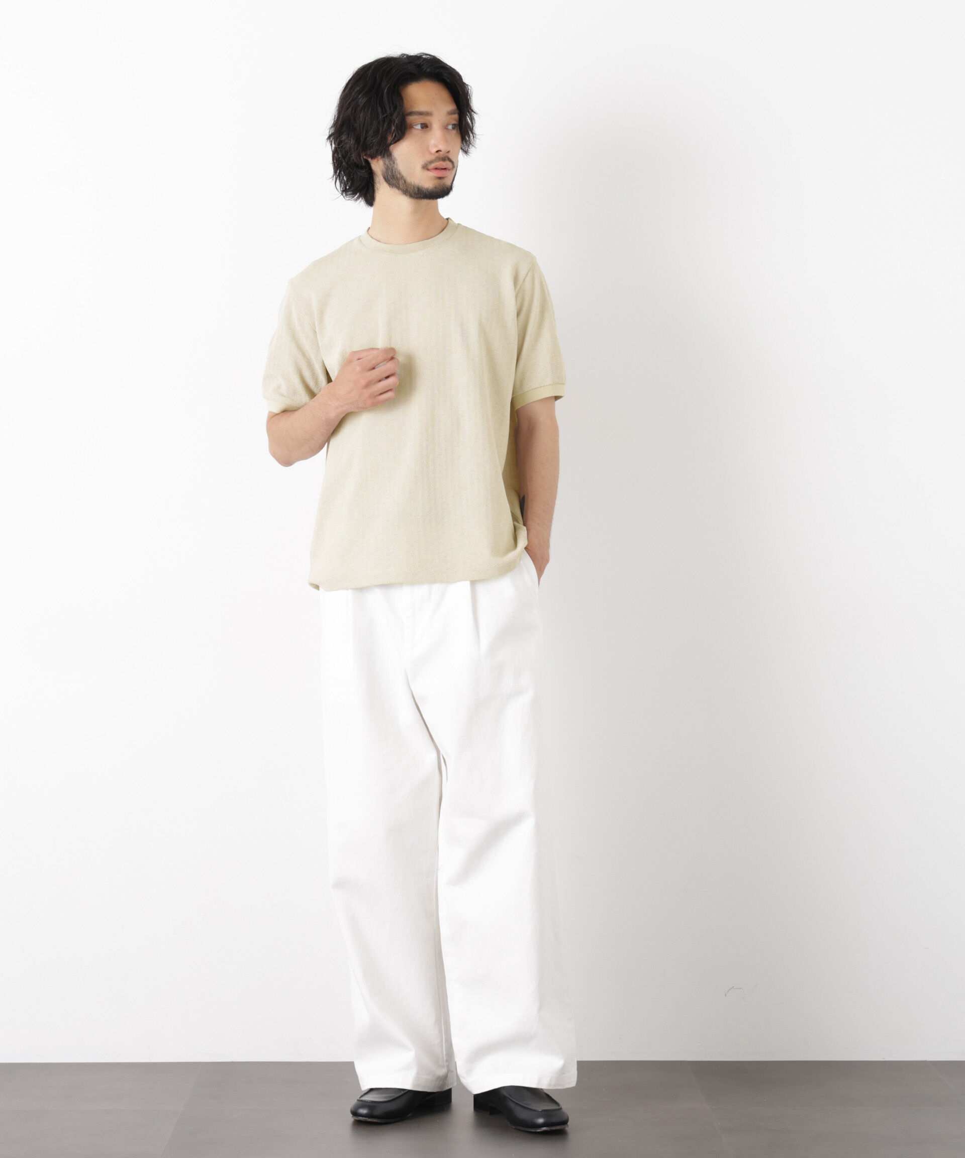 NANO universe「「モダンコンフォート」ヘリンボン クルーネックTシャツ 半袖」|Tシャツ・カットソー|