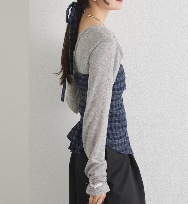  「【BLK/WEB限定】チョーカー付き起毛チェックベアビスチェ」|シャツ・ブラウス|