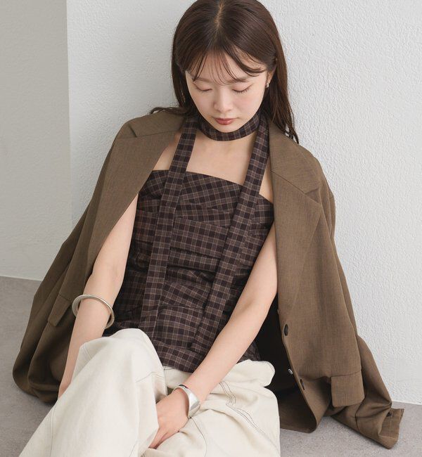  「【BLK/WEB限定】チョーカー付き起毛チェックベアビスチェ」|シャツ・ブラウス|