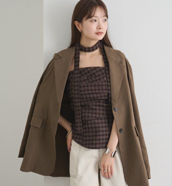  「【BLK/WEB限定】チョーカー付き起毛チェックベアビスチェ」|シャツ・ブラウス|