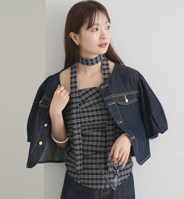  「【BLK/WEB限定】チョーカー付き起毛チェックベアビスチェ」|シャツ・ブラウス|