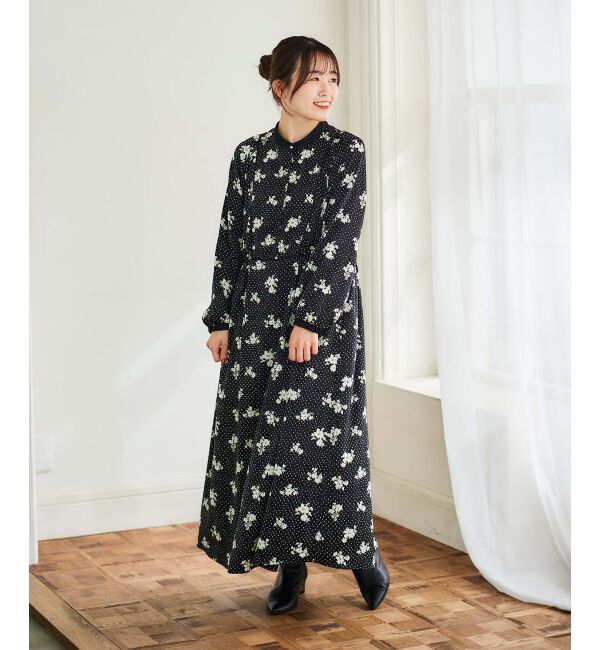 le.coeur blanc「ドット&times;フラワーサテンワンピース」|ワンピース|ブラック柄