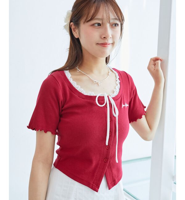  「フロントリボンレイヤード風トップス」|Tシャツ・カットソー|