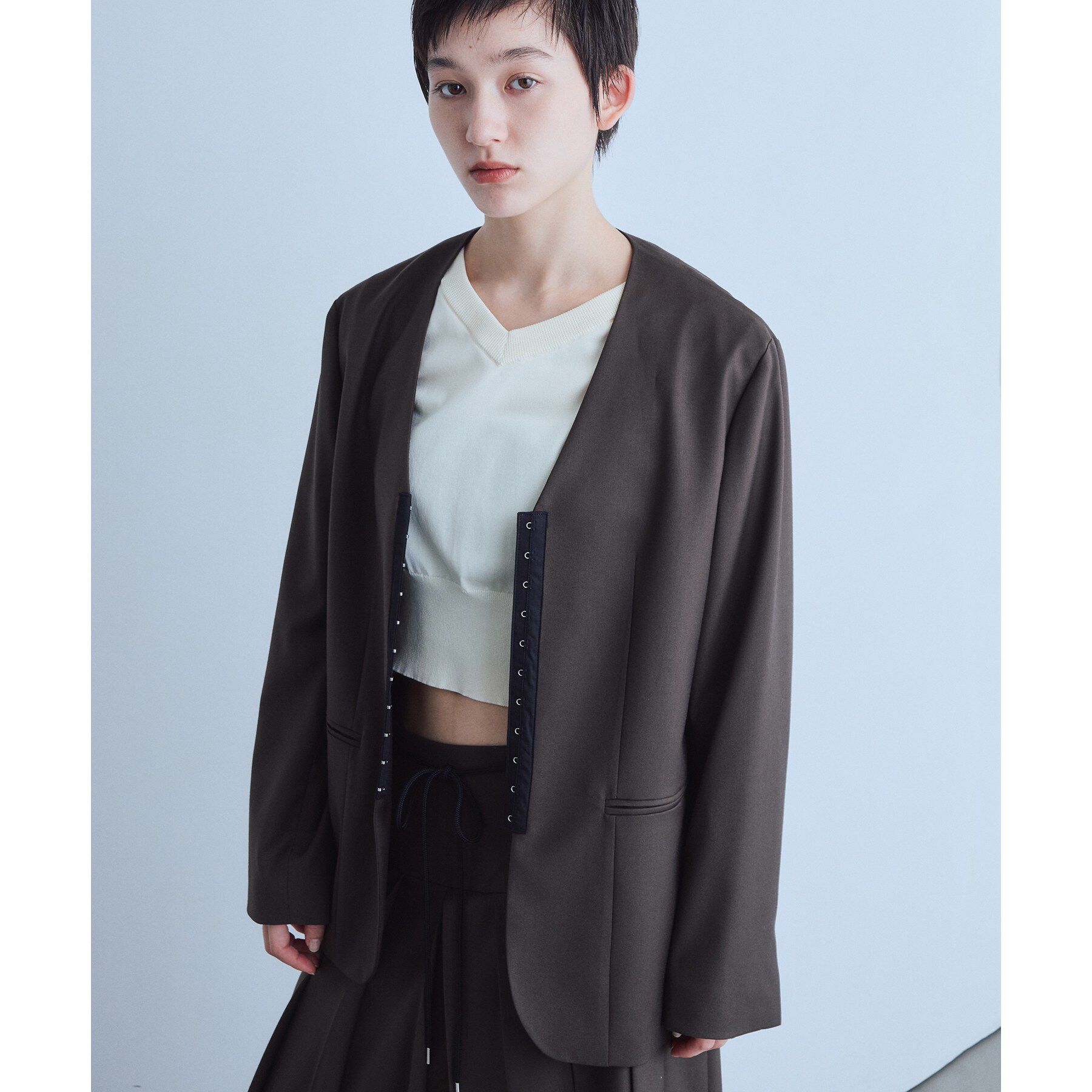 CODE A「soft relaxed hook jacket」|ノーカラージャケット|ブラウン(044)