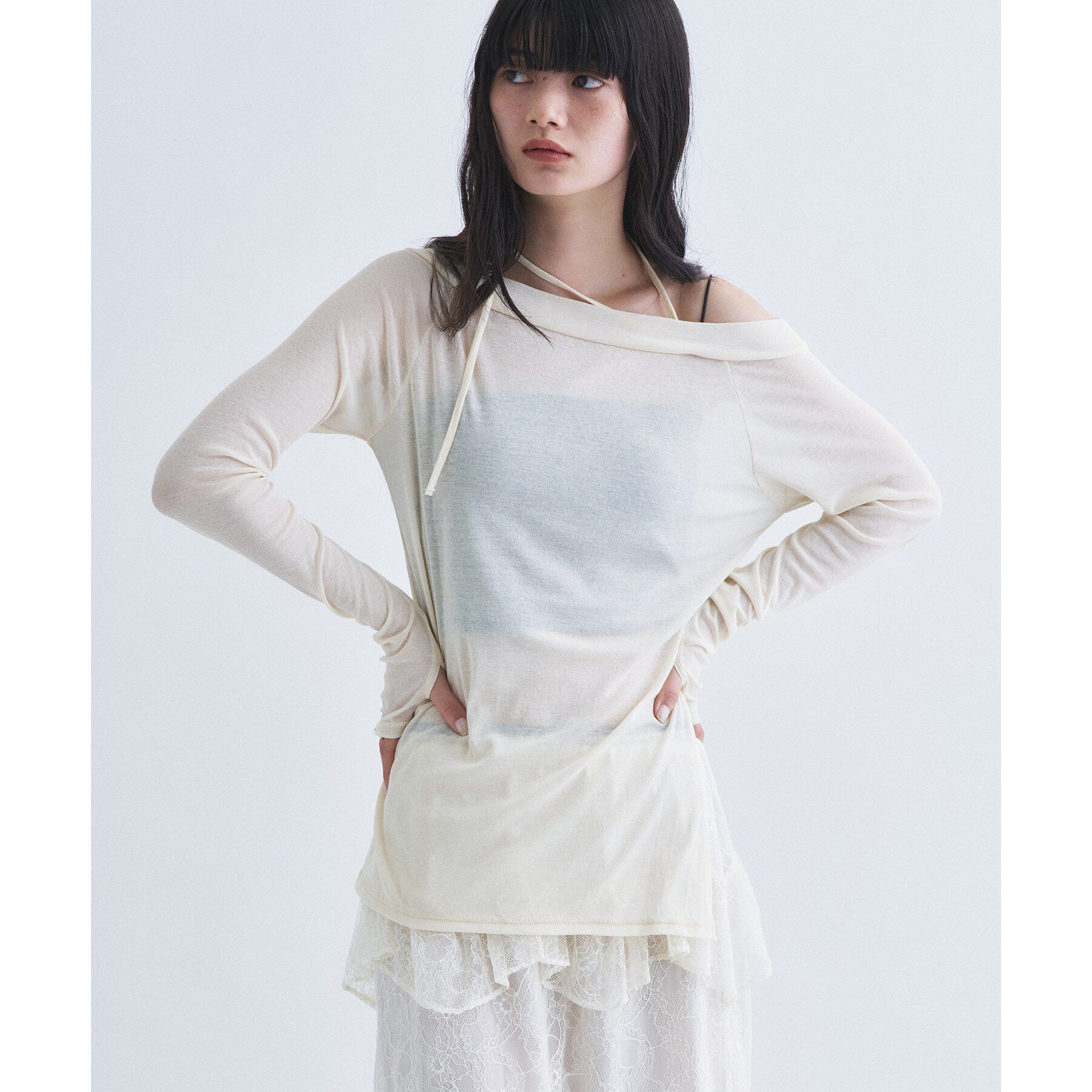 CODE A「tie neck boat top」|Tシャツ・カットソー|アイボリー(004)