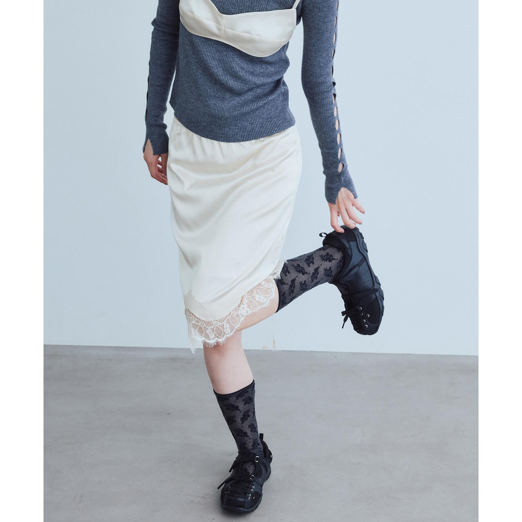 CODE A「UKI UKI＊CODE A｜satin lace skirt」|スカート|