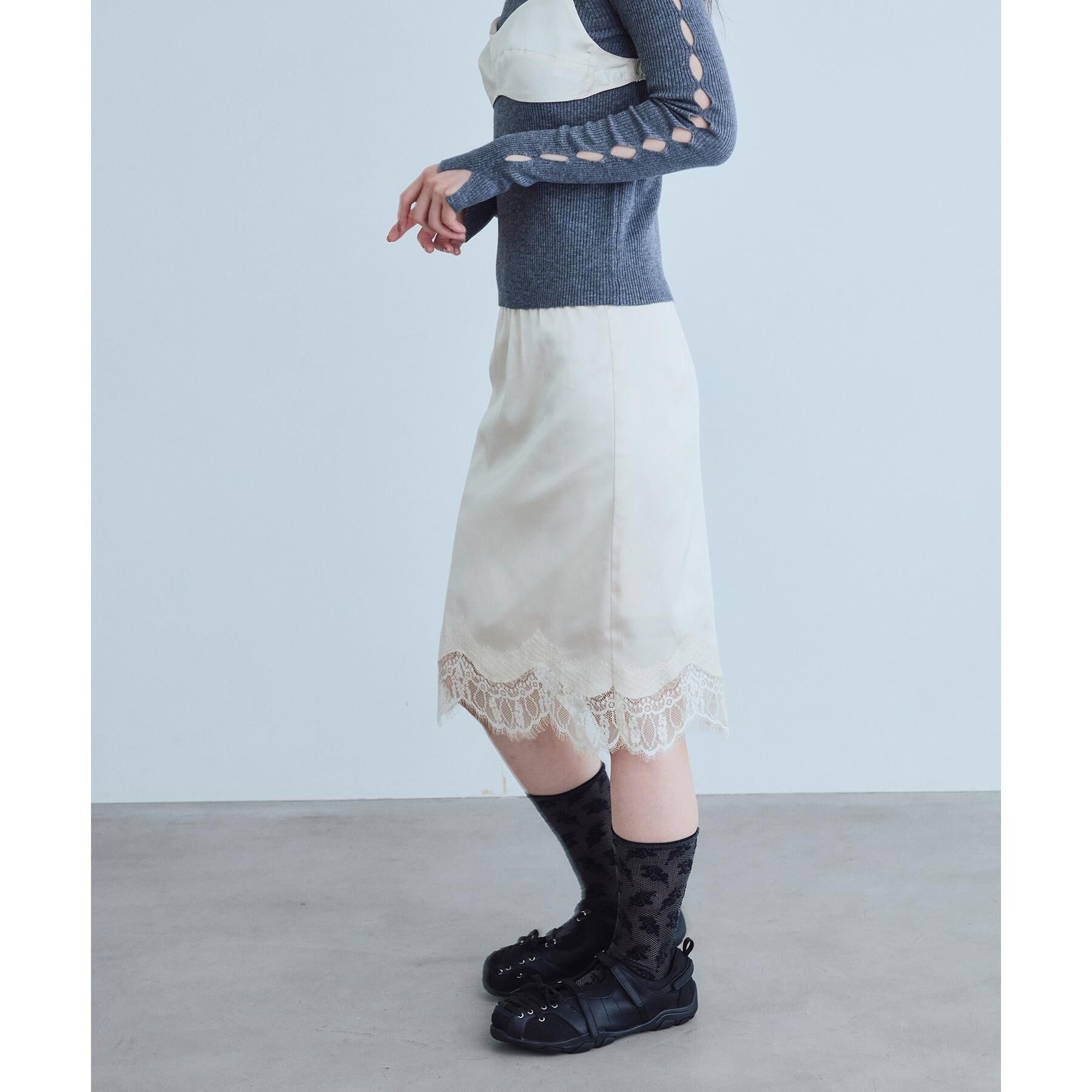 CODE A「UKI UKI＊CODE A｜satin lace skirt」|スカート|