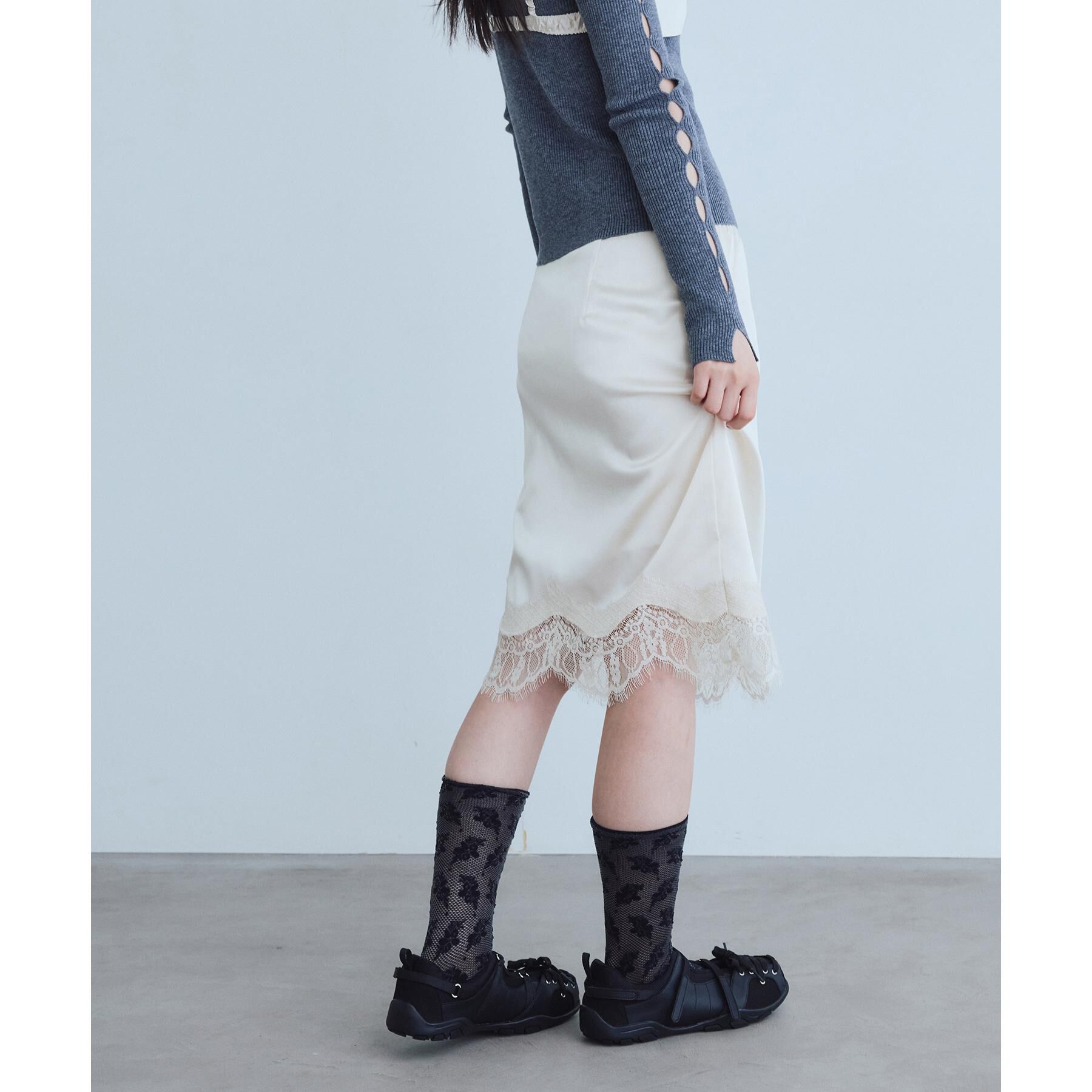 CODE A「UKI UKI＊CODE A｜satin lace skirt」|スカート|