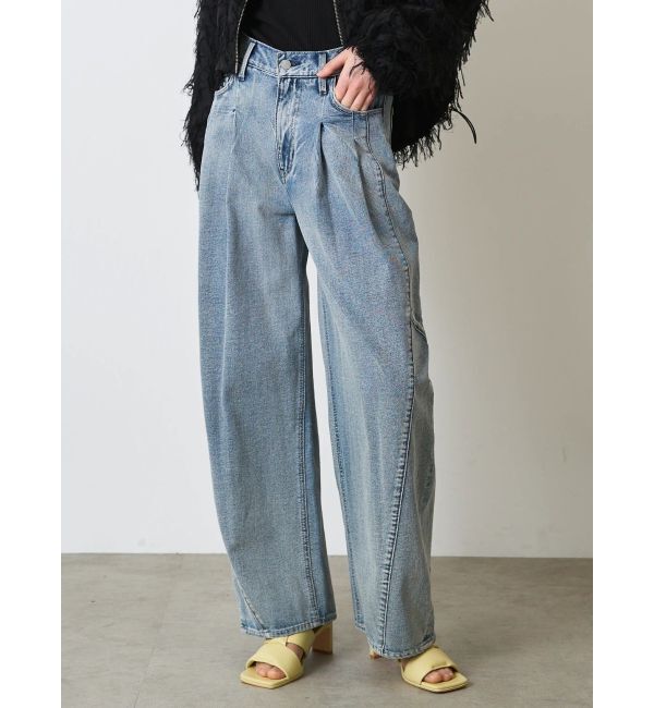 ELENDEEK「PANEL TUCK DENIM WIDE PT」|デニム|アイスブルー